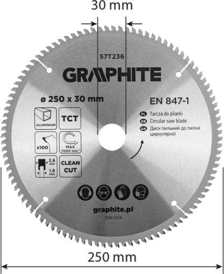 Graphite Kappeskive, Widia, 250 X 30 Mm, 100 Tenner, Aluminium