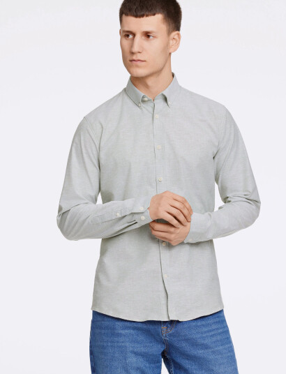 Lindbergh Yarn Dyed Oxford Superflex Shirt - Green - XXL