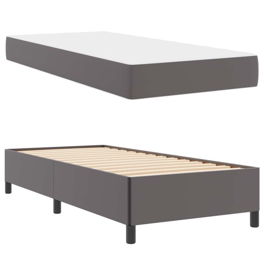 Sengeramme med madrass med madrass Grå 90 x 190 cm Kunstlær Sengeramme med madrass med madrass Grå 90 x 190 cm Kunstlær