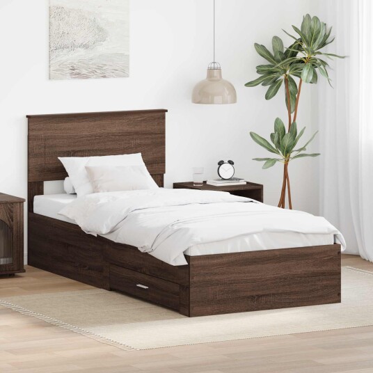 Sengestamme Brun Eik og Sølv 90 x 190 cm Konstruert tre