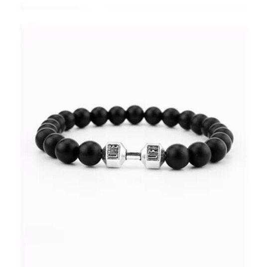 Trendy Dumbbell armbånd Sølv svart steinperler Trendy Dumbbell armbånd Sølv svart steinperler