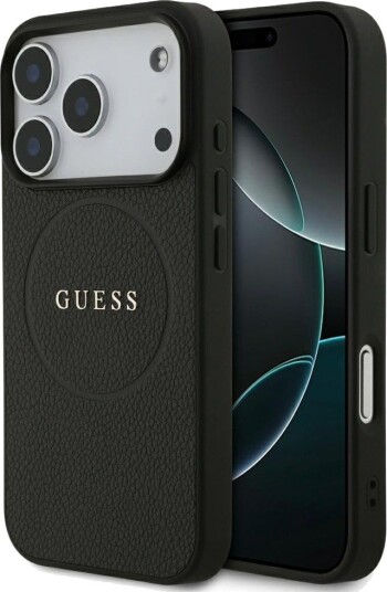 Guess MagSafe Grained Ring Mobildeksel til iPhone 17 Pro - Svart