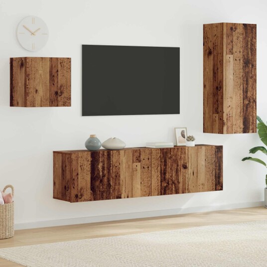 TV skap Veggmontert 4 pcs Gamle tre Konstruert tre TV skap Veggmontert 4 pcs Gamle tre Konstruert tre