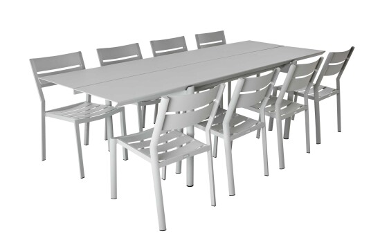 Brafab B45 & Delia spisegruppe Lysegrå 8 stoler & bord 250 x 92 cm