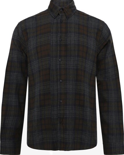 Clean Cut Copenhagen Eske Checked Flannel Shirt DARK BROWN/GREY MELANGE S