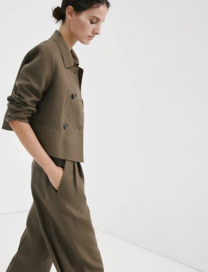 Mango Double Breasted Linen Jacket Khaki green XL