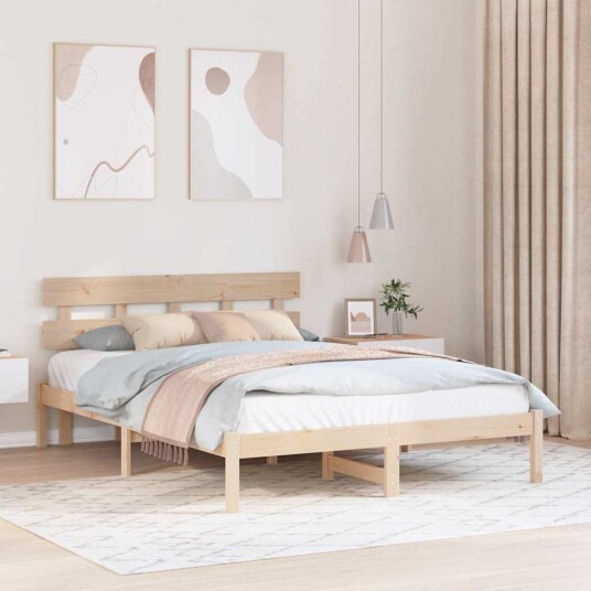  Sengestamme med hodegjerde Brun 140 x 200 cm Massivt furutre