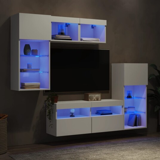  Vegghengte TV enheter med LED 5 deler hvit konstruert tre