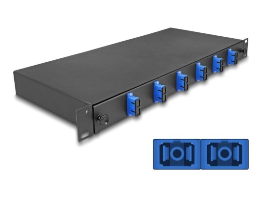 Delock - Spleiseboks For Fiberoptikk - Os2 Assembled - Front - Rackmonterbar - Sc Duplex X 6 - Svart - 1U - 19"