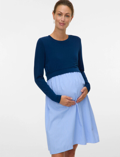 Mamalicious Mlannie June Ls Mix Abk Dress 2F Blue S
