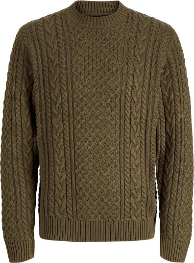 Jack & Jones Jprblucallum Cable Knit Crew Neck   Khaki green   XL