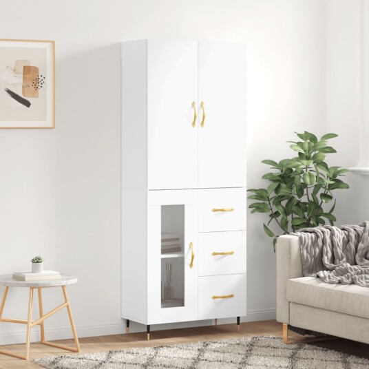 vidaXL Highboard hvit 69,5x34x180 cm konstruert tre 8720845411886