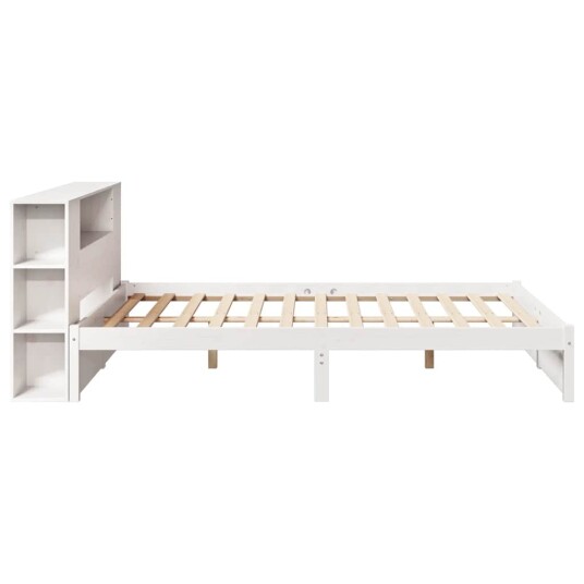 Seng med bokhylle uten madrass hvit 140x190 cm heltre furu 3322356