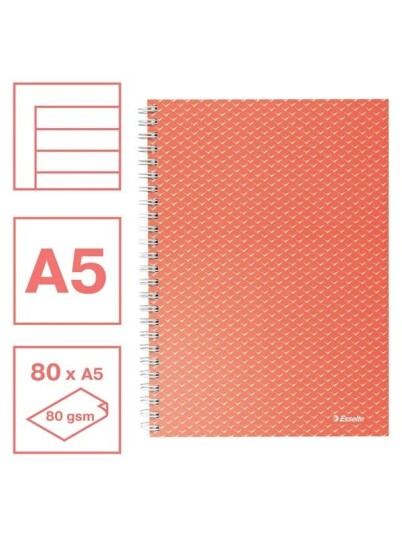 Esselte Colour"Breeze A5 Notebook lined wirebound Coral