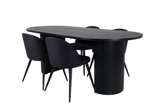 Venture Home Bianca Spisegruppe 200 cm Oval med 4 Velvet Stoler Sort