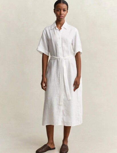 GANT Linen Ss Shirt Dress White 44 GANT Linen Ss Shirt Dress White 44