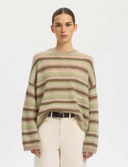 Selected Slflulu Ls Knit Button O Neck Brown S