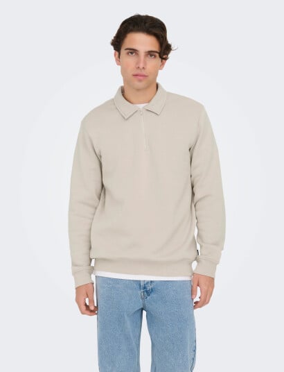 ONLY & SONS Onsceres 1/4 Zip Sweat Polo - Cream - XS
