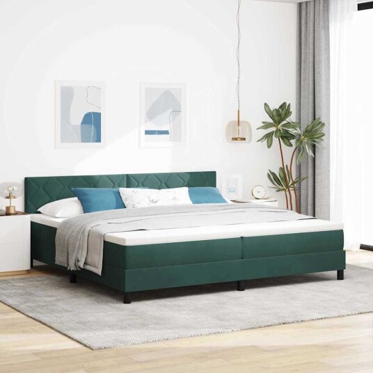  Box Spring Seng med Madrass & LED Mørkegrønn 200x200 cm Fløyel