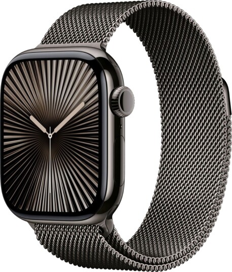 Apple Watch Series 10 (Gps + Cellular) - 42 Mm - Skifer Titan - Smartklokke Med Fint Strikket Løkke - Nett Av Rustfritt Stål - Skifer - Håndleddstørrelse: 130-180 Mm - 64 Gb - Lte, Wi-Fi 4, Uwb, Bluetooth - 4G - 34.4 G