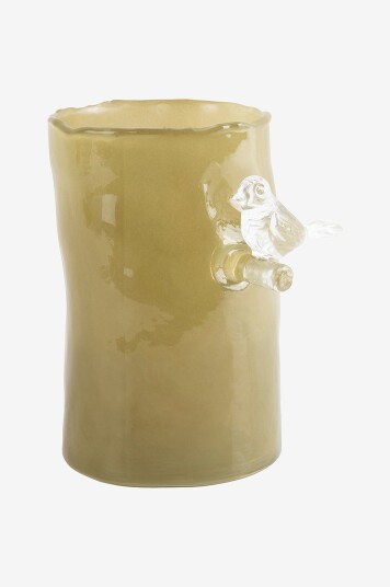 Present Time   Vase Bird On Branch Small   Grønn