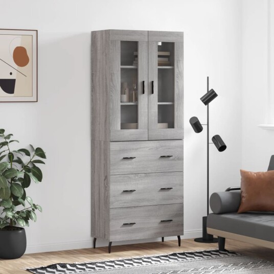 vidaXL Highboard grå sonoma 69,5x34x180 cm konstruert tre 8720845478452