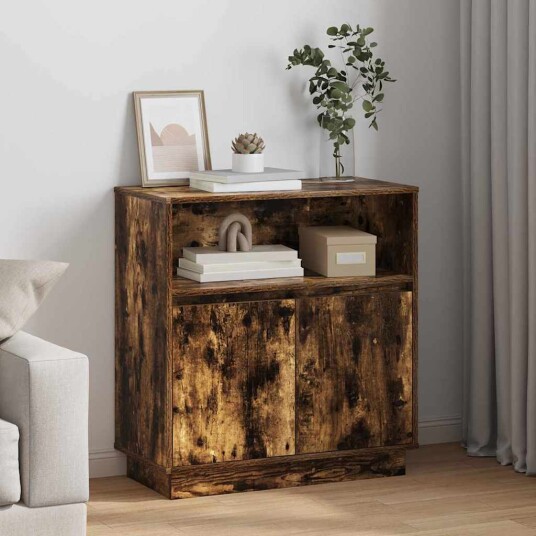 Serviesskap med LED Røkt eik 71 x 34,5 x 75 cm Konstruert tre