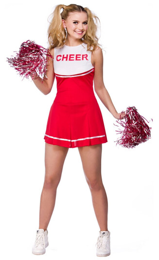 Wicked Costumes Ltd Cheerleader Rød/Hvit Karnevalskostyme  Medium