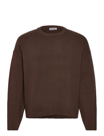 Weekday Boxy Knitted Cotton Sweater - Brown - S Weekday Boxy Knitted Cotton Sweater - Brown - S