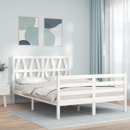vidaXL Sengeramme med hodegavl hvit 140x190 cm heltre
