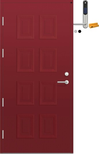 Ytterdør Bygg1 Fjord 01 med Yale Entrus BxH: 90x210 cm, Venstre, NCS S-4050-R, Mørk Rød, Yale Sølv