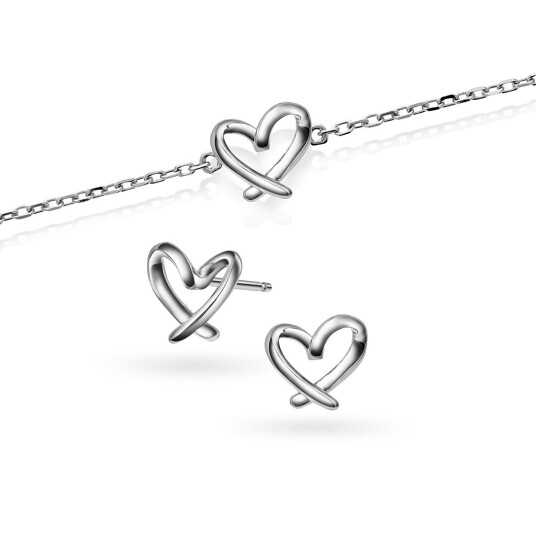 Pan Jewelry Smykkesett med armbånd og øredobber i 925 sølv med hjerte