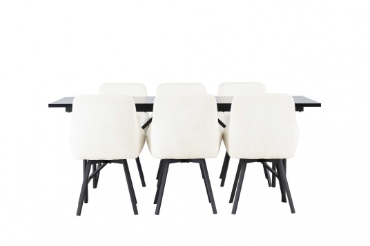 Venture Design Astrid & Rosie spisegruppe Beige/svart 6 stoler & bord 200 x 90 cm