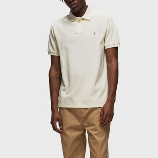 Ralph Lauren Custom Slim Fit Mesh Polo Shirt - Parchment Cream Beige XXL