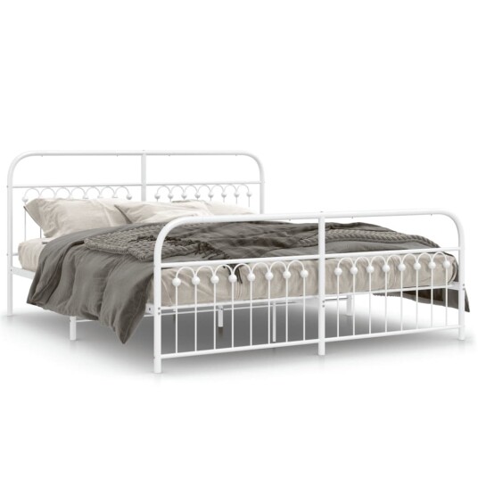  Sengeramme i metall med hode- og fotgavl hvit 183x213 cm 8721102645617