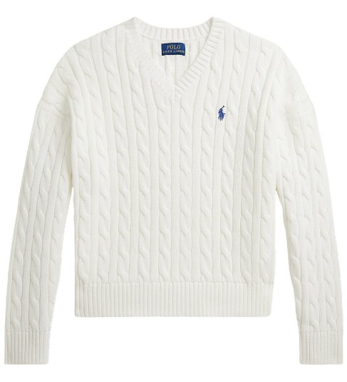 Ralph Lauren Kids Cable Knit Cotton V Neck Sweater Cream 129 130 Ralph Lauren Kids Cable Knit Cotton V Neck Sweater Cream 129 130