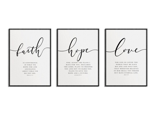 Faith Hope Love Plakatsett Sett av 3