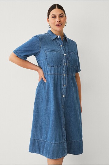 Zizzi Denimkjole jKianta S/S Midi Dress Blå