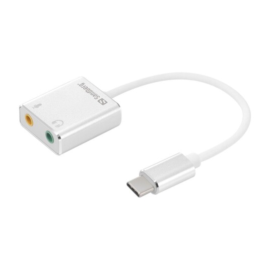 Sandberg USB-C Lydkort Adapter 2x3.5mm Stereo Sølv/Hvit