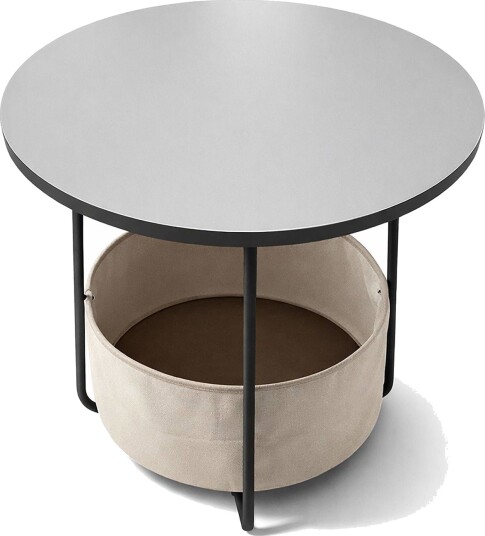 Rundt sidebord med oppbevaringskurv – metallramme