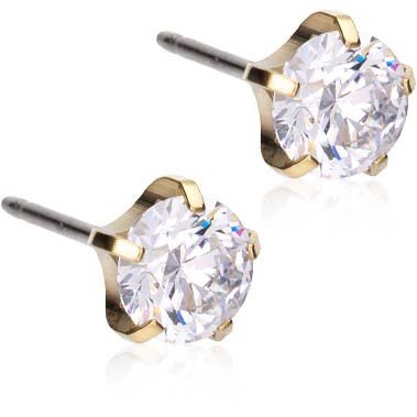 Blomdahl Golden Titanium Tiffany Precious CZ White 6 mm
