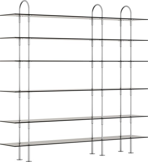Keen Hyllesystem Med 6 Hyller 208 cm Satengpolert Rustfritt stål / Tonet Glass