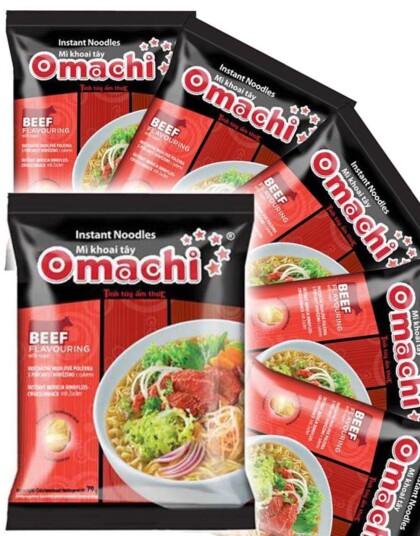 30 stk OMACHI Instant Noodles Beef Flavour   Potetnudler med Biffsmak   Hel Eske 2,37 kg Vietnam