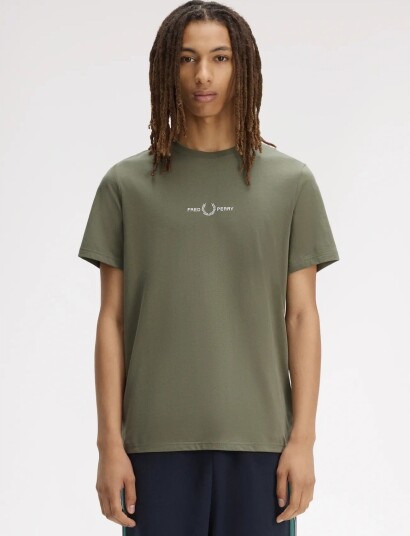 Fred Perry Embroidered T Shirt Khaki green S Fred Perry Embroidered T Shirt Khaki green S