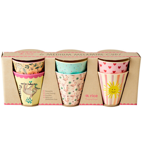 Rice Medium Melamine Cups 6 Pcs Funky Print Multi