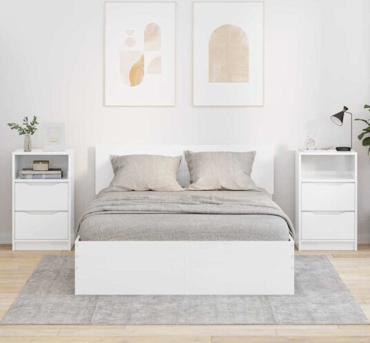  Nattbord 2 pcs Høyglanset hvit 40 x 30 x 467 cm Konstruert tre