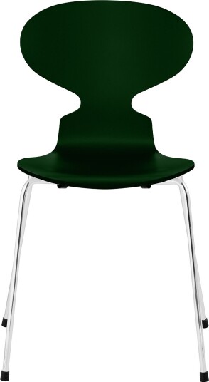 Fritz Hansen - 3101 Myran 4 Ben Lackad Evergreen Underrede Förkromat Stål Spisestoler Arne Jacobsen Grønn Metall/tre
