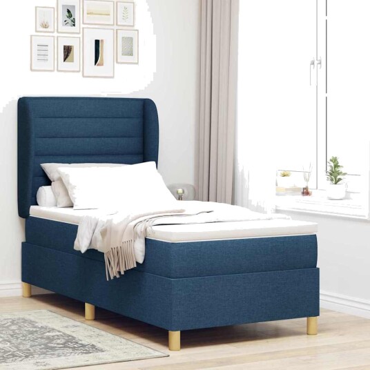 Box Spring Seng med Madrass Blå 90x190 cm Stoff