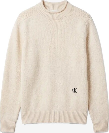 Calvin Klein Jeans Ls Lambswool Blend Mockneck Swea - ANTIQUE WHITE - XL Calvin Klein Jeans Ls Lambswool Blend Mockneck Swea - ANTIQUE WHITE - XL