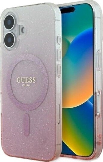 GUESS IML Glitter Gradient MagSafe Case for iPhone 16 - Pink